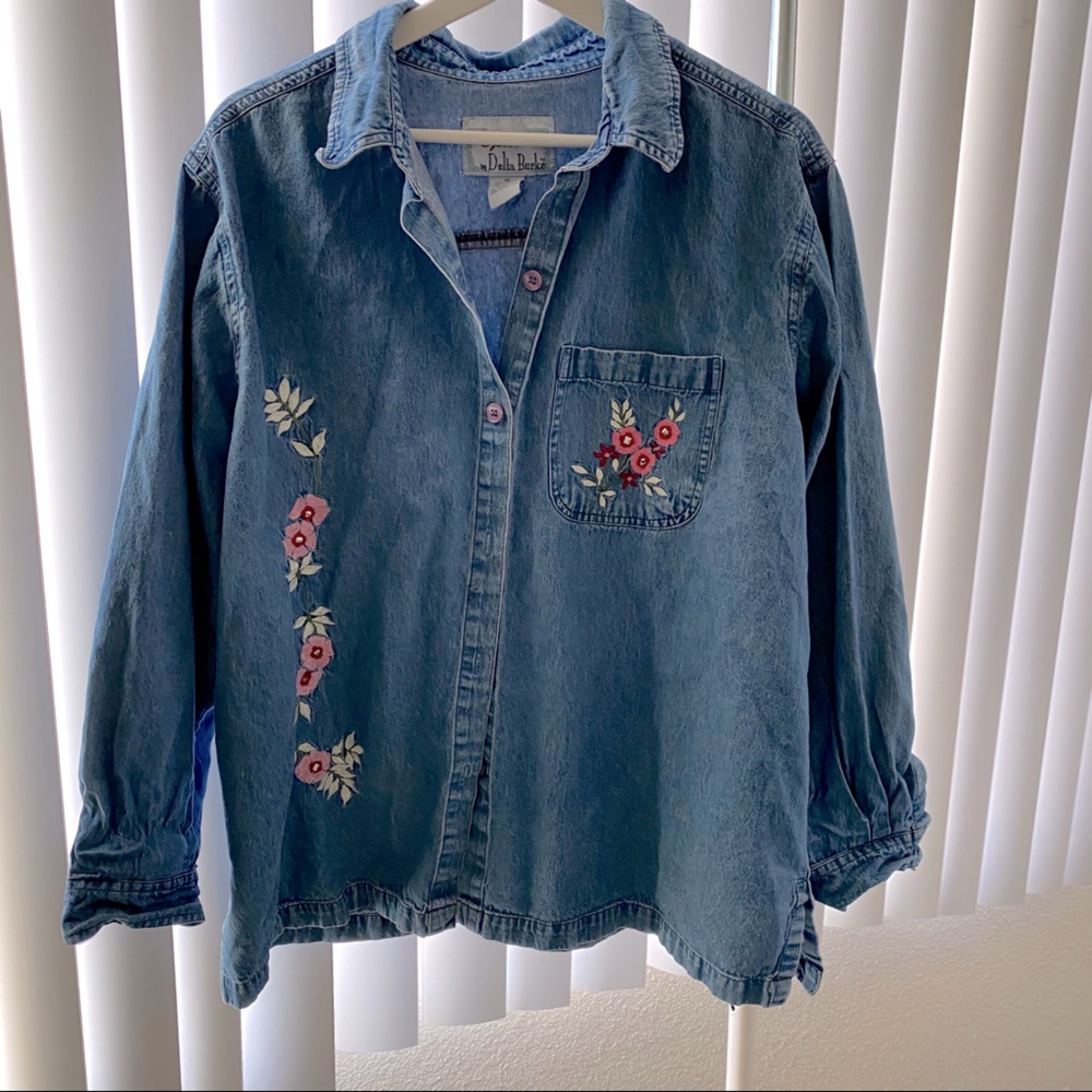 Vintage Denim Jacket with Flowers